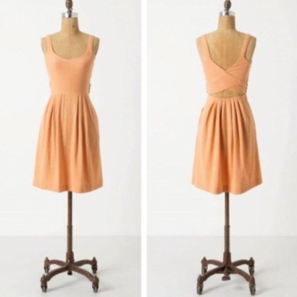 Anthropologie Postmark Stamp 9-H15 STCL Orange Mini Sundress Back Cross Strap S